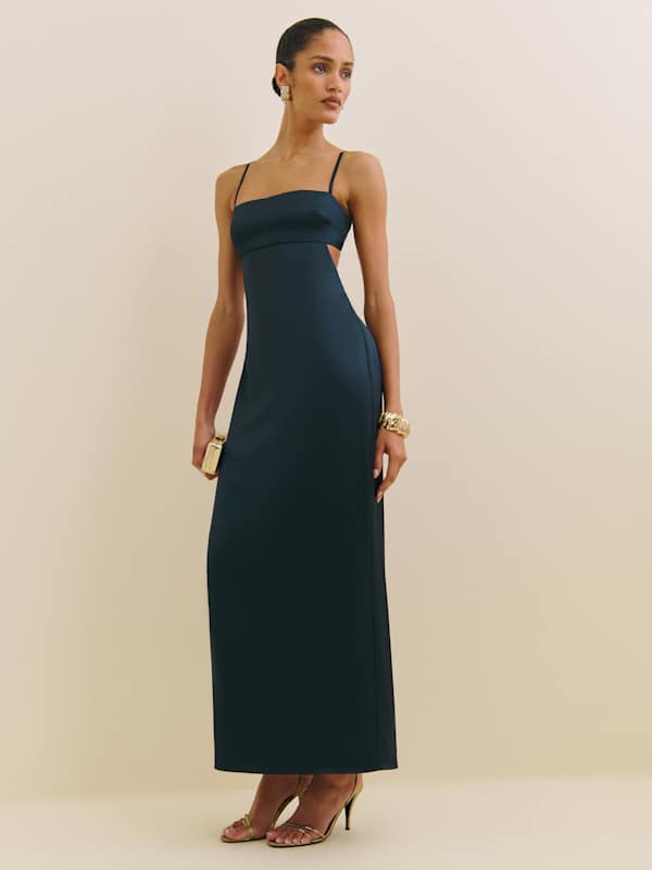 Jane Satin Dress - Navy